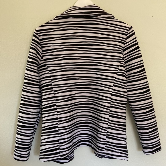 Kasper Ribbed Stretch Open Front Blazer Jacket Black White Zebra Striped PL - Picture 6 of 10